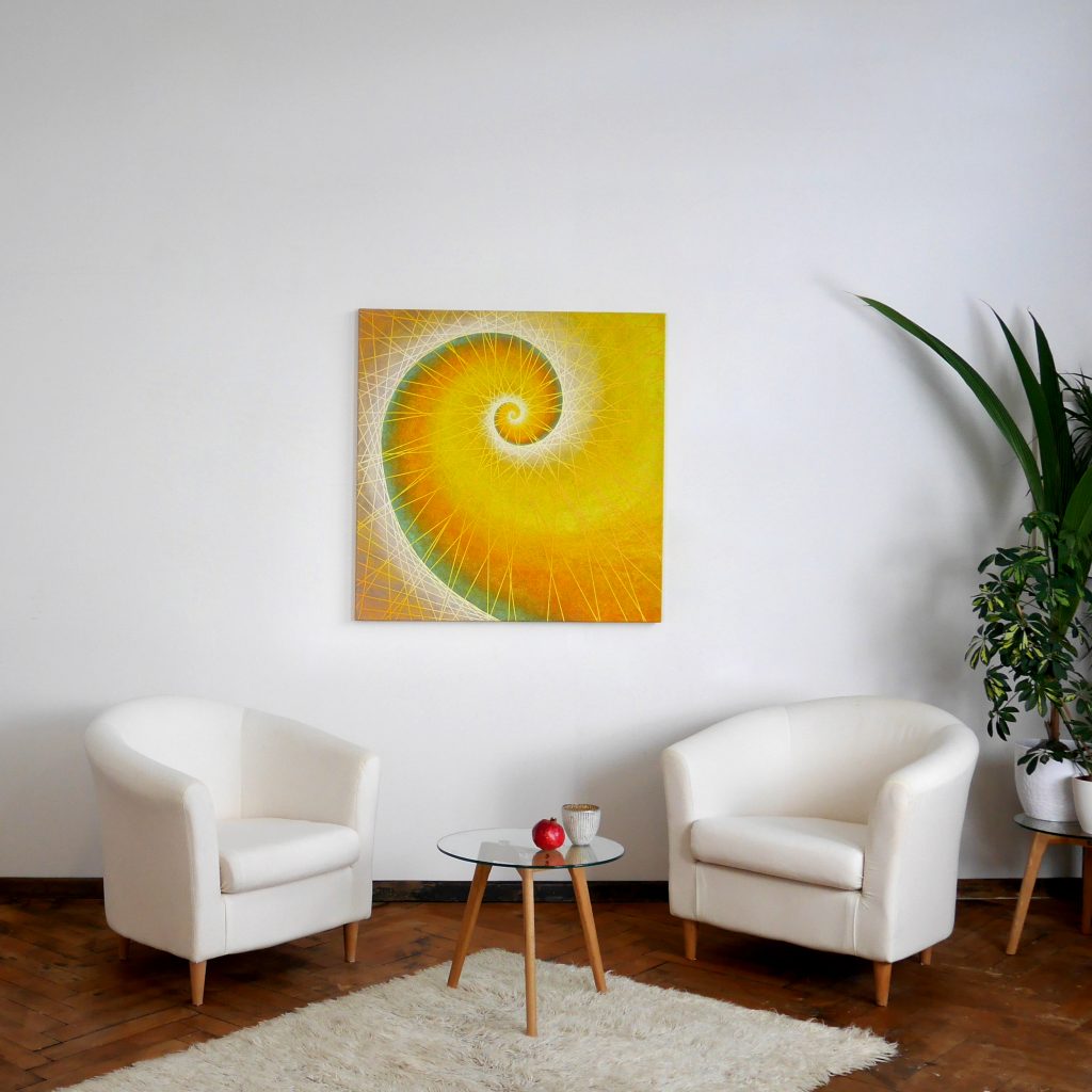 Kunst im Raum Harmonie mit der Fibonacci- Spirale in der Praxis Bilder direkt bei der Künstlerin mieten