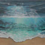 Kunst kaufen, Meer Acrylmalerei, Dramatisches Licht bringt das Meer zum Leuchten. Acryl, Sand, Marmormehl auf Leinwand 90x150 cm