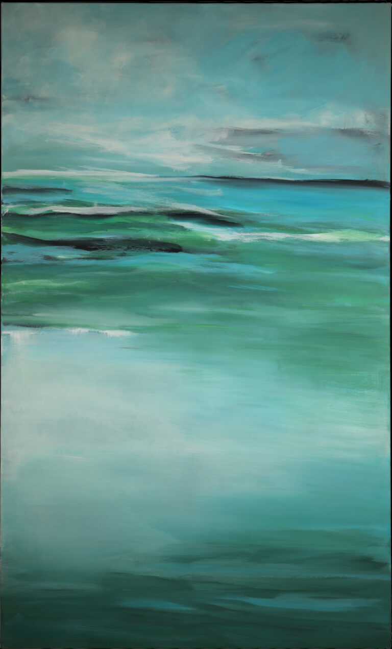 Kunst kaufen, Meer Acrylmalerei Die Farben von Wasser und Himmel in Abstraktion der Wellen und des Horizontes. Kannst du die Wellen hören? Riechst du das Meer? Acryl auf Leinwand 150x90 cm