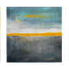 Risse ziehen sich durch Himmel und Meer und zeigen das darunter liegende Licht Acryl, Krakelier Lack, Sand auf HDF je 15x15 cm