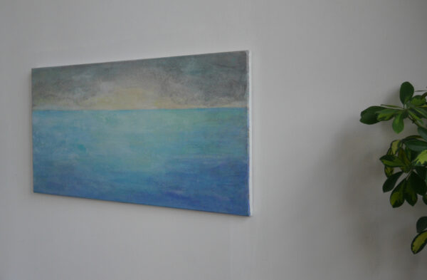 Kunst kaufen Meer Horizont Zartes Licht sickert durch feine Risse und erhellt den Horizont. Acryl, Krakelierlack auf Leinwand 42x80 cm