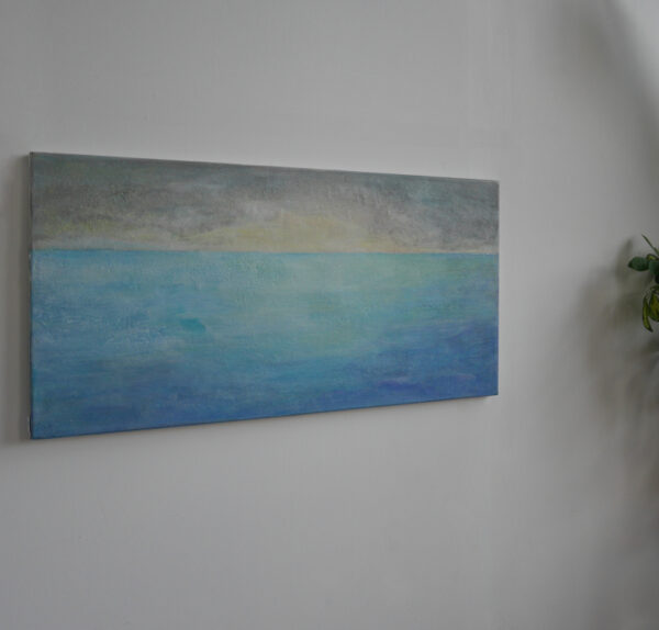 Kunst kaufen Meer Horizont Zartes Licht sickert durch feine Risse und erhellt den Horizont. Acryl, Krakelierlack auf Leinwand 42x80 cm