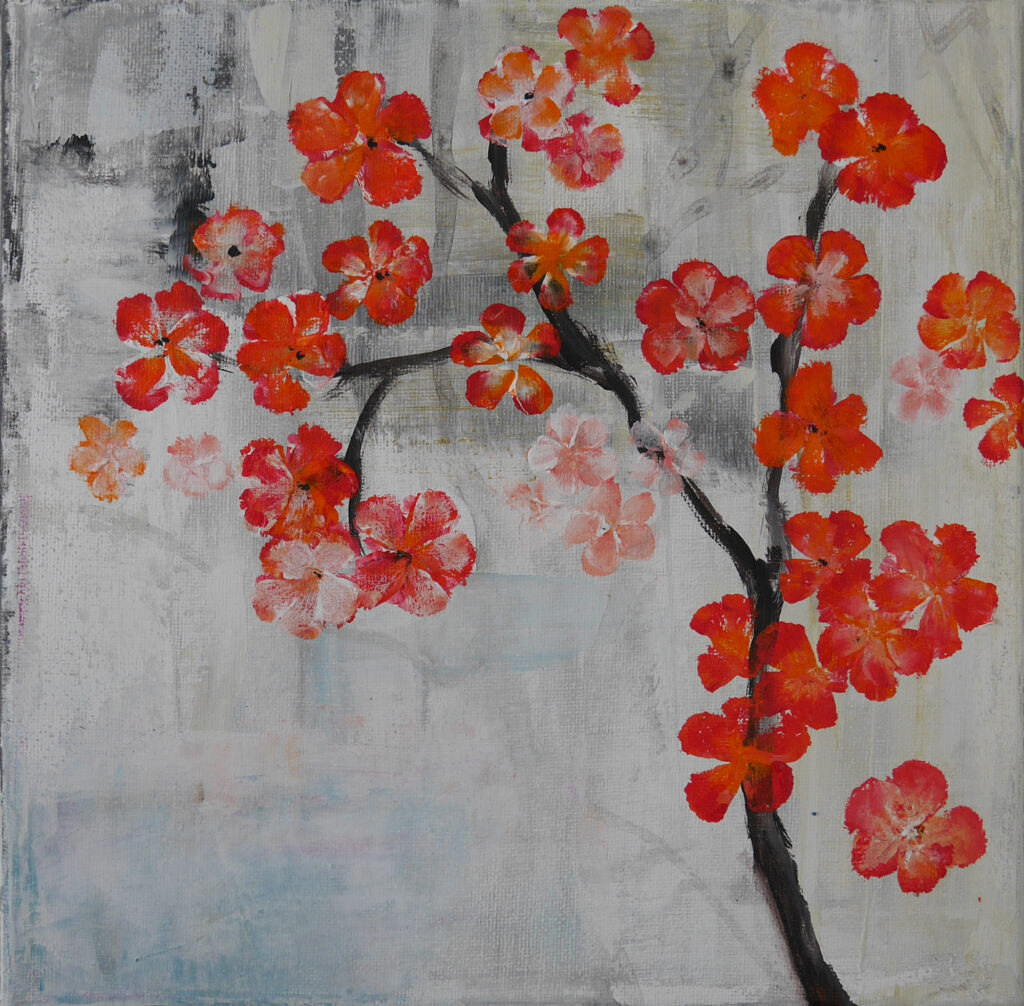 rote Blüten, Malkurs Reutlingen, mit Tanja Robisch, Acrylmalen lernen, Kunstkurse Reutlingen, Kunst Reutlingen,