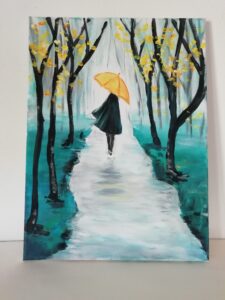 Artnight Motive kaufen Frau mit Regenschirm gelb