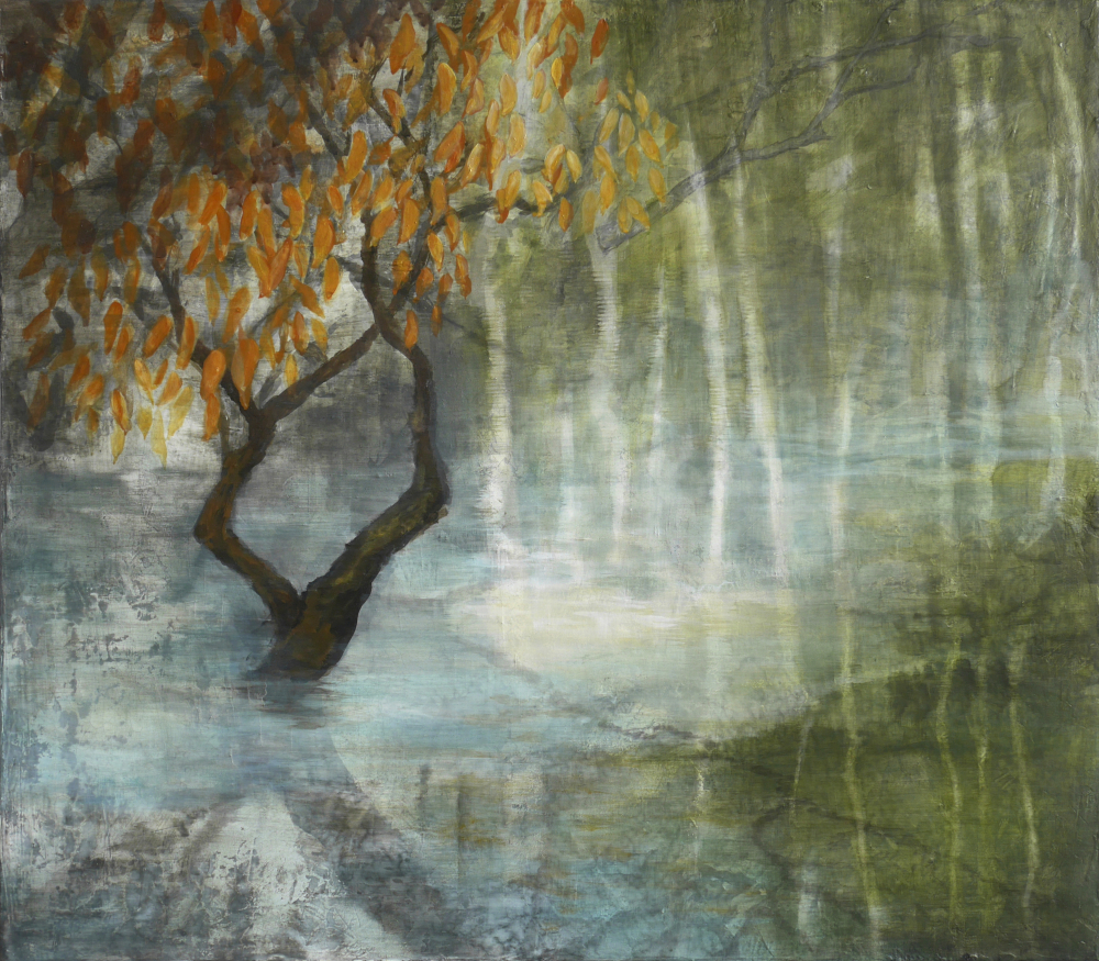 Tanja Robisch, Kunst , Gemälde Reutlingen, goldene Blätter- Waldsee